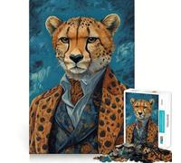 Rompecabezas para Adultos de 1000 Piezas Guepardo con Traje,Ajuste, lógica artística,Juguete Divertido,Tiempo de Descanso,Juego,Regalo de cumpleaños,pasatiempo (38x52cm)