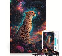 Rompecabezas para Adultos de 1000 Piezas Guepardo en el Espacio,neón cósmico,Bordes Finos,Manualidades,Juego Divertido para concentrarse,Juego Relajante,Regalo de cumpleaños (38x52cm)