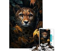 Rompecabezas para Adultos de 1000 Piezas Guepardo Entre Las Hojas Juguetes de decoración para el hogar Un desafío difícil Regalos para Amigos y Familiares (38x26cm)