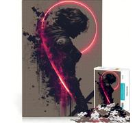 Rompecabezas para Adultos de 1000 Piezas: Guerrero ciberpunk con halo de neón, decoración de Pared, Ideal para la diversión Familiar, Perfecto como Regalo para Toda la Familia 50x75cm