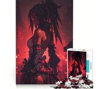 Rompecabezas para Adultos de 1000 Piezas: Guerrero de Anime en Paisaje Urbano Rojo, Juego de ingenio, dificultad Alta, Toda la Familia 38x52cm