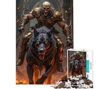 Rompecabezas para Adultos de 1000 Piezas Guerrero Esqueleto Montando un Perro del Infierno Juego práctico Juguete Intelectual Regalo para Hombres y Mujeres Ideal para aliviar el estrés (50x75cm)