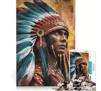 Rompecabezas para Adultos de 1000 Piezas Guerrero Nativo Americano Juego práctico para Relajarse intelectualmente Regalo de cumpleaños Regalo de Viaje 50x75cm