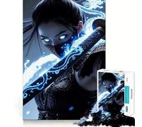 Rompecabezas para Adultos de 1000 Piezas,Guerrero samurái Azul,diseño de Corte preciso,Juego Divertido para concentrarse,Tiempo de Juego Tranquilo,Regalo Divertido de Navidad 38x26cm