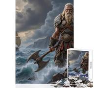 Rompecabezas para Adultos de 1000 Piezas: Guerrero Vikingo con Hacha Junto al mar Juguete Educativo para Regalo de cumpleaños Ideal para Mejorar el Amor en Pareja (tamaño 50x75cm)