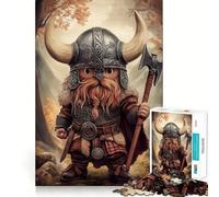 Rompecabezas para Adultos de 1000 Piezas Guerrero Vikingo de Dibujos Animados con Hacha,diseño de Bordes precisos,Ideal para estimular la Mente,Jugar en Silencio, cumpleaños (38x26cm)
