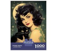 Rompecabezas para Adultos De 1000 Piezas Halloween Black Cat Witch Rompecabezas para Adultos Juguetes Antiestrés Decoración Actividades Divertidas En Casa 52x38cm/1000pcs