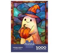 Rompecabezas para Adultos De 1000 Piezas Halloween Ghost with Pumpkin Stained Glass Rompecabezas para Adultos Juego Práctico Corte De Precisión 38x26cm/1000pcs