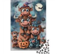 Rompecabezas para Adultos De 1000 Piezas Halloween Highland Cow Family Rompecabezas para Adultos Juegos Familiares Vacaciones En Casa Matar El Tiempo para Cumpleaños, Navidad 38x26cm/1000pcs