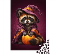 Rompecabezas para Adultos De 1000 Piezas Halloween Raccoon Witch Costume Rompecabezas para Adultos Juguetes Antiestrés Decoración Perfecta Cumpleaños Y Navidad 38x26cm/1000pcs