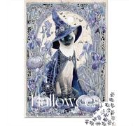 Rompecabezas para Adultos De 1000 Piezas Halloween Witch Cat Art Print-4 Rompecabezas para Adultos Juguetes Antiestrés Regalos para Mujeres Juego Desafiante Regalos 38x26cm/1000pcs