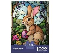 Rompecabezas para Adultos De 1000 Piezas Happy Easter Bunny Glass Art Rompecabezas para Adolescentes Juguetes Antiestrés Desafío Difícil Cumpleaños 70x50cm/1000pcs