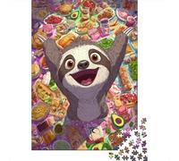 Rompecabezas para Adultos De 1000 Piezas Happy Sloth with Food Rompecabezas para Adultos Juegos Familiares Vacaciones En Casa Matar El Tiempo para Cumpleaños, Navidad 52x38cm/1000pcs
