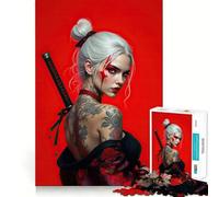 Rompecabezas para Adultos de 1000 Piezas Hermosa Mujer samurái con Espada Decoración de fácil instalación Juego Divertido para Pensar Tiempo de Juego Acogedor Regalo Ideal para cumpleaños