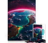 Rompecabezas para Adultos de 1000 Piezas Hermosa Tierra Vista Desde el Espacio,Encaje, Arte,Juego Mental,Regalo,Juego Lento,Regalo de Arte navideño (38x52cm)