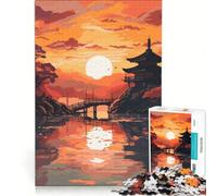 Rompecabezas para Adultos de 1000 Piezas: Hermoso Atardecer en Japón, decoración de Pared, decoración, póster y Hoja de curiosidades a Juego 38x26cm
