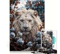Rompecabezas para Adultos de 1000 Piezas Hermoso león Blanco en Flor,Piezas de Corte Limpio,Juguete de lógica,Juego Divertido para Pasar el Tiempo Libre,decoración navideña,Regalo (38x52cm)