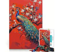 Rompecabezas para Adultos de 1000 Piezas Hermoso Pavo Real en una Rama,Bordes Juego Inteligente Regalo Ideal Juego de Ocio navideño Arte (50x75cm)
