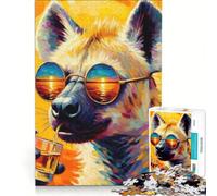 Rompecabezas para Adultos de 1000 Piezas: Hiena con Gafas de Sol, decoración de Pared, decoración, póster y Hoja de curiosidades a Juego 38x26cm