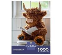 Rompecabezas para Adultos De 1000 Piezas Highland Cow Plush Reading on Toilet Rompecabezas para Adultos Juegos Familiares Montaje De Patrones Cumpleaños Y Navidad 52x38cm/1000pcs