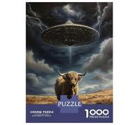 Rompecabezas para Adultos De 1000 Piezas Highland Cow UFO Abduction Rompecabezas para Adultos Juegos De Relajación Desafío Difícil Juego Desafiante Regalos 38x26cm/1000pcs