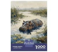 Rompecabezas para Adultos De 1000 Piezas Hippopotamus in A Lily Pond Rompecabezas para Adultos Juegos Relajantes Desafío Difícil Actividades Divertidas En Casa 70x50cm/1000pcs