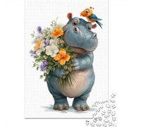 Rompecabezas para Adultos De 1000 Piezas Hippopotamus with Flowers Rompecabezas Práctico Juego Regalo De Cumpleaños Cumpleaños Y Navidad 70x50cm/1000pcs
