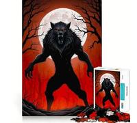 Rompecabezas para Adultos de 1000 Piezas Hombre Lobo Negro bajo la Luna Llena Ideal para decoración,Juego de Habilidad Mental,diversión Casual o decoración navideña 38x26cm