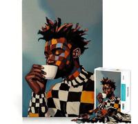 Rompecabezas para Adultos de 1000 Piezas Hombre Negro Amante del café,Arte de Corte nítido,Juego Divertido para concentrarse,Tiempo de Juego Tranquilo,Regalo Divertido de Navidad 50x75cm