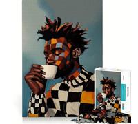 Rompecabezas para Adultos de 1000 Piezas Hombre Negro Amante del café,Juego de Bordes limpios,Juguete de construcción Que fomenta la concentración,diversión pausada,Regalo de Ocio navideño 38x26cm