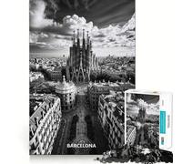 Rompecabezas para Adultos de 1000 Piezas,Horizonte de Barcelona con Sagrada Familia,Encaje, Arte,Juego Mental,Regalo,Juego Lento,Regalo de Arte navideño (38x52cm)