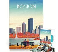Rompecabezas para Adultos de 1000 Piezas,Horizonte de Boston con Pareja,articulaciones Suaves,Divertido Juego cognitivo,Juguete para el Tiempo Libre,Regalo de cumpleaños para la Mente (38x52cm)