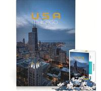 Rompecabezas para Adultos de 1000 Piezas: Horizonte de Chicago al Atardecer, Juego Imposible, Actividades Divertidas para Hacer en casa, cumpleaños 38x26cm