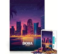 Rompecabezas para Adultos de 1000 Piezas Horizonte de Doha,Qatar,de Noche Ideal para Decorar,ejercitar la Mente,Regalo Divertido para el Tiempo Libre,Regalo de cumpleaños o para Aficionados (50x75cm)