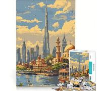 Rompecabezas para Adultos de 1000 Piezas: Horizonte de Dubái con Burj Khalifa, Juego práctico, Ideal para Pasar el Tiempo Durante Las Vacaciones, Incluye póster y Hoja de Preguntas a Juego 38x26cm