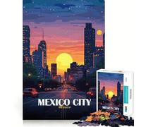 Rompecabezas para Adultos de 1000 Piezas Horizonte de la Ciudad de México al Atardecer Juego de Bordes Afilados para ejercitar la Mente Divertido y Relajante Regalo Ideal para Navidad (38x26cm)