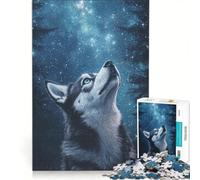 Rompecabezas para Adultos de 1000 Piezas Husky Siberiano bajo un Cielo Estrellado Juego Imposible Mejora la Memoria con Piezas de Formas aleatorias Que encajan Perfectamente 50x75cm