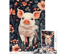 Rompecabezas para Adultos de 1000 Piezas ilustración de Cerdito en jardín Floral Juguete para decoración de Pared Regalo para Mujeres y Hombres Juego práctico Que fomenta el Amor en Pareja 50x75cm