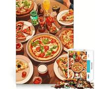 Rompecabezas para Adultos de 1000 Piezas Ilustración de Naturaleza Muerta con temática de Banquete de Pizza,Corte, desafío e Inteligente,Juego Tranquilo y Divertido,Regalo de Arte navideño
