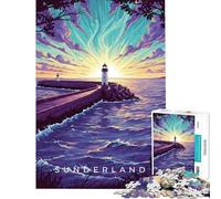 Rompecabezas para Adultos de 1000 Piezas Ilustración del Faro de Sunderland al Atardecer Rompecabezas para Adolescentes Juegos relajanteses para Pasar el Tiempo en casa Juego desafiante Regalo