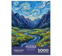 Rompecabezas para Adultos De 1000 Piezas Impressionistic Mountain Valley River Painting Rompecabezas para Adultos Juego Práctico Montaje De Patrones Cumpleaños Y Navidad 70x50cm/10