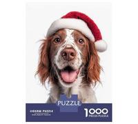 Rompecabezas para Adultos De 1000 Piezas Irish Red and White Setter Dog with Santa Hat Portrait Rompecabezas para Adultos Juego Familiar Análisis Y Desafío Educativo De Lógica 52x38cm/1000pcs