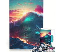 Rompecabezas para Adultos de 1000 Piezas Isla Ondulada al Atardecer Playa Juego Imposible Vacaciones en casa Matar el Tiempo cumpleaños y Navidad 38x26cm