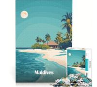 Rompecabezas para Adultos de 1000 Piezas Isla Paraíso de Las Maldivas Juegos Familiares decoración de Pared con Piezas de Formas aleatorias Que encajan Perfectamente 38x26cm