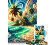 Rompecabezas para Adultos de 1000 Piezas Isla Tropical, Playa de Palmeras, Corte Premium, diversión lógica, Juguete Divertido, Tiempo de Juego fácil, decoración navideña para la Pared (38x26cm)