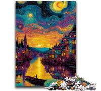 Rompecabezas para Adultos de 1000 Piezas, Italia bajo el Cielo Nocturno, Juguetes educativos, Juegos para aliviar el estrés, interacción Entre Padres e Hijos, para Mayores de 14 años, 26x38cm