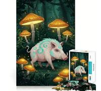 Rompecabezas para Adultos de 1000 Piezas Jabalí en un Bosque Encantado de Setas Diseño artístico de Ajuste Perfecto Regalo Ideal para Jugar a concentrarse,para Relajarse o como Regalo de cumpleaños