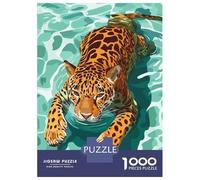 Rompecabezas para Adultos De 1000 Piezas Jaguar Swimming in Water Illustration Rompecabezas para Adultos Juego De Ingenio Desafío Difícil Gran Regalo para Los Amantes De Los Juegos 38x26cm/1000pcs