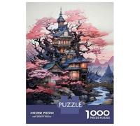 Rompecabezas para Adultos De 1000 Piezas Japanese Style House with Cherry Blossoms Rompecabezas para Adultos Juego Familiar Decoración Perfecta Cumpleaños Y Navidad 52x38cm/1000pcs