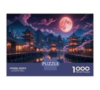 Rompecabezas para Adultos De 1000 Piezas Japanese Village with Full Moon-1 Rompecabezas para Adolescentes Juego Práctico Desafío Difícil Juego Desafiante Regalos 38x26cm/1000pcs